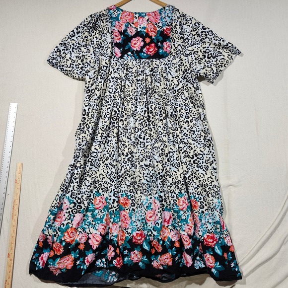 Only Necessities 5X Maxi Dress Floral Leopard Print Cotton Short Sleeve Pockets - Picture 9 of 9